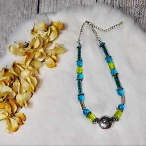 ViBella Blue & Green Recycled Bead Necklace